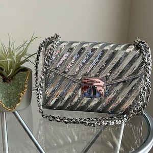 💜 Michael Kors Silver Sequin Medium Flap Shoulder Bag 💜